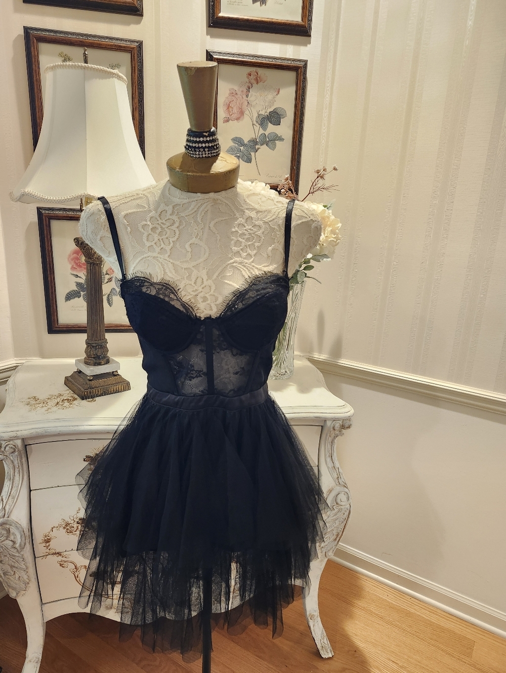 Black Balletcore Bustier Corset Top Dark Fairy Tulle Dress S